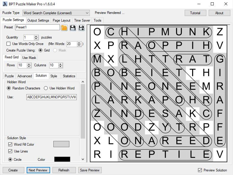 Word Search Standard Solution Styling