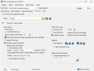 Word Search Standard Time Saver - Main Options