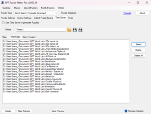 Word Search Standard Time Saver - Word List Setup