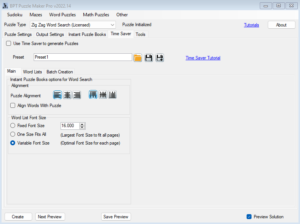 Word Search Zig Zag Time Saver Main Options