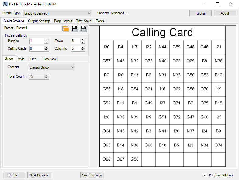 Bingo - Classic Bingo Calling Card Example