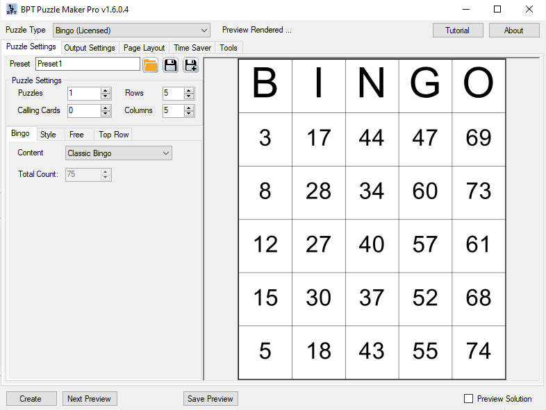 Bingo - Classic Bingo sheet