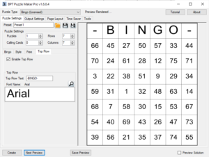 Bingo - Numbers - Top Row Setup