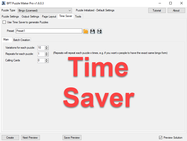 Bingo Time Saver - Options
