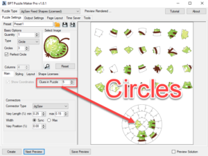 Jigsaw Circles Puzzle Page with Clues Screenshot