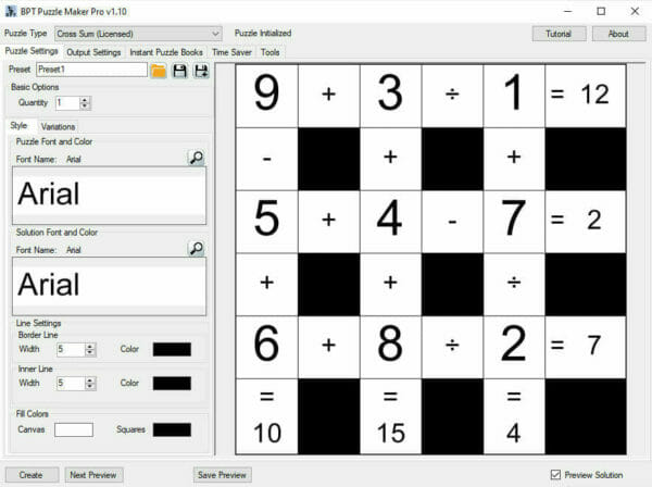 Cross Sum example solution screenshot