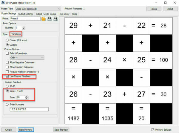 Cross Sum Variations use Custom Numbers screenshot