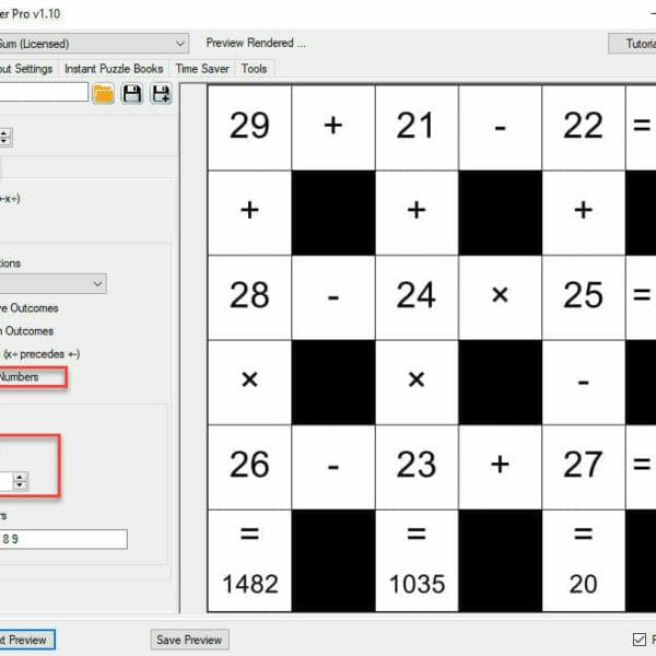 Cross Sum Variations use Custom Numbers screenshot