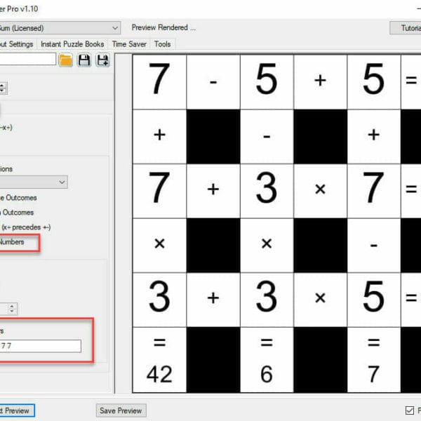 Cross Sum Variations use custom numbers screenshot