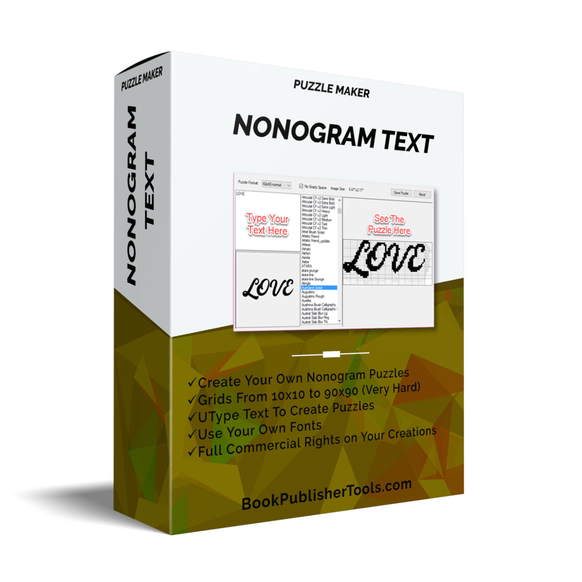 Puzzle Maker Nonogram Text software box