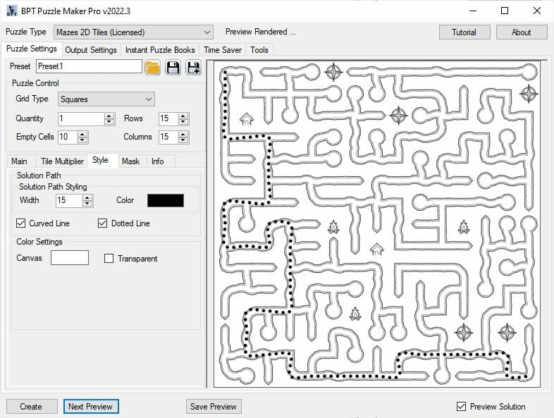 Mazes 2D Style Settings Screenshot