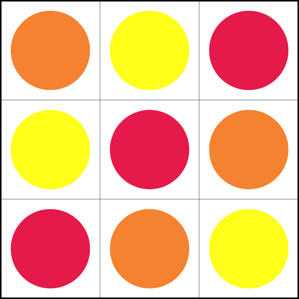 Latin Squares Creative 3x3 Colors Solution