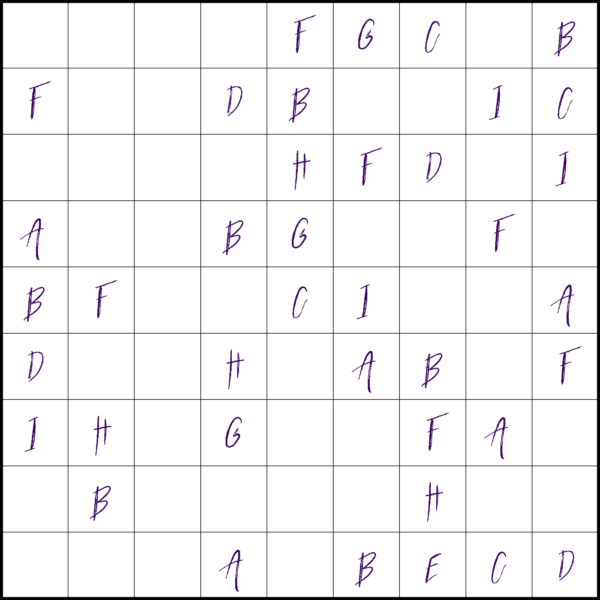 Latin Squares Creative 7x7 Font and Color Puzzle