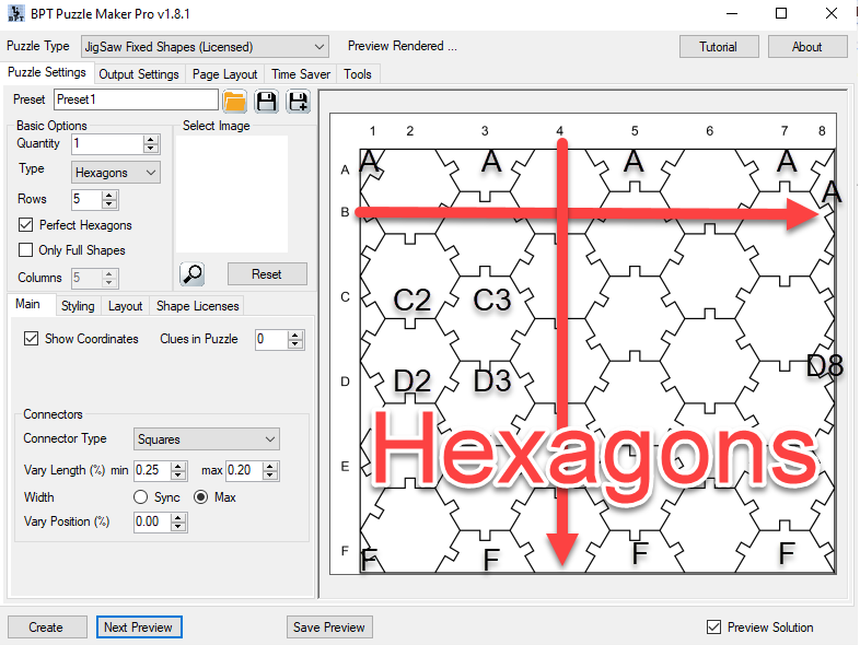 Jigsaw Hexagon Coordinates Screenshot