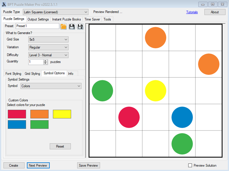 Latin Squares Creative Colors Screenshot