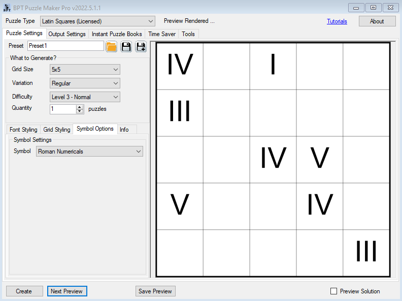 Latin Squares Creative - Roman Numericals Screenshot