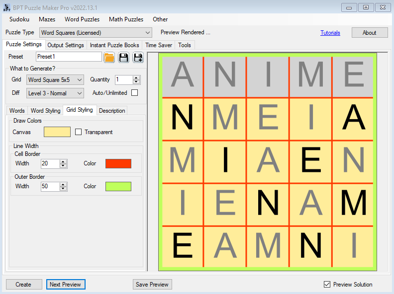 Word Squares Grid Styling