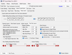 Time Saver for Word Puzzles - Page Layout Options