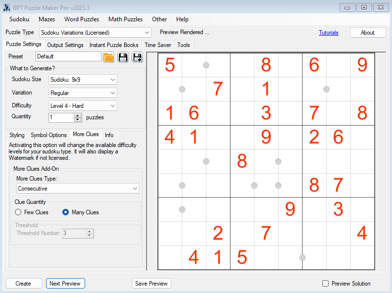 Sudoku More Clues Consecutive Screenshot