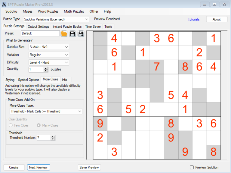 Puzzle Maker Pro More Clues AddOn for Sudoku Other Grid Sizes BookPublisherTools