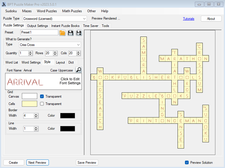 Puzzle Maker Pro Criss Cross Style Options