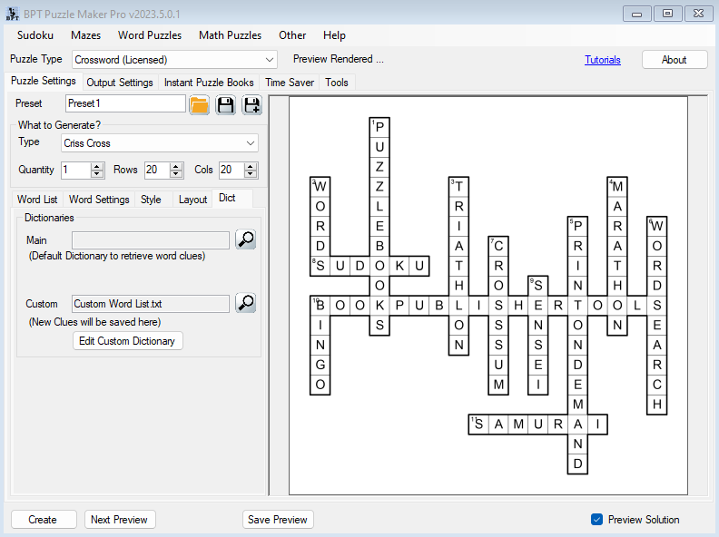Puzzle Maker Pro Criss Cross - Dictionary Setup
