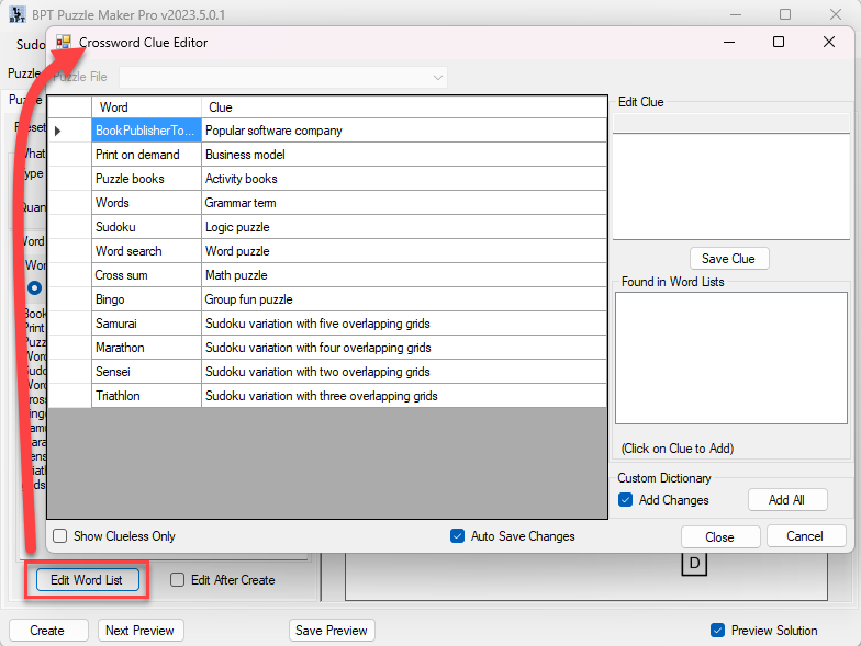 Puzzle Maker Pro Criss Cross Clue Editor Word List