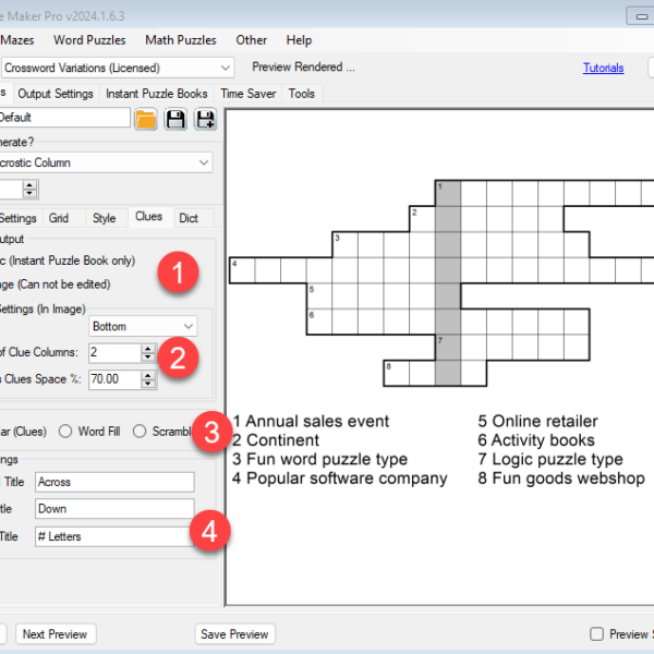 Acrostic Column - Clues tab