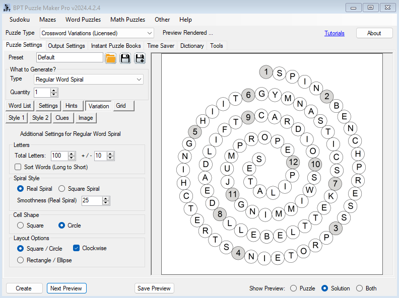 Word Spiral Real with Circles