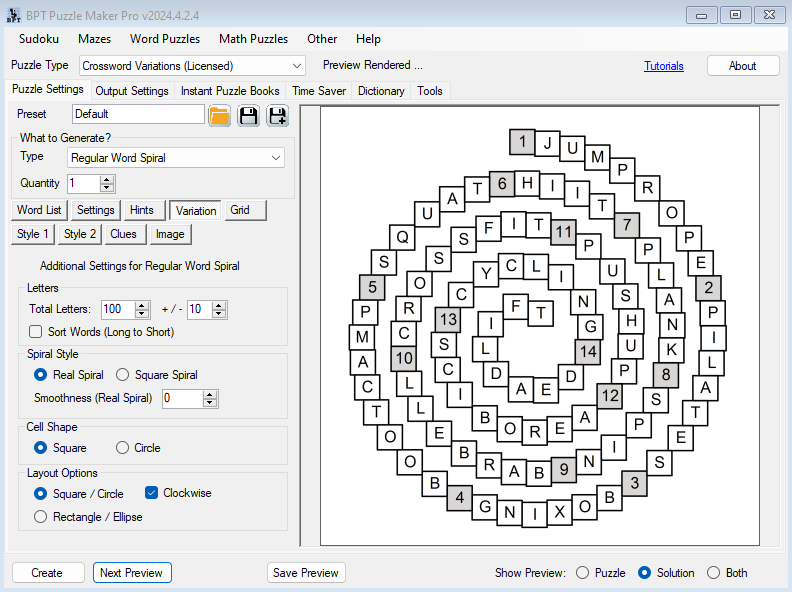 Word Spiral Smoothness 0