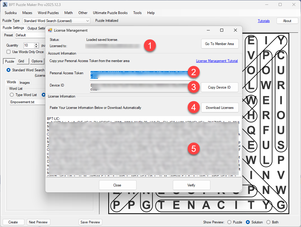 License Manager Window Screenshot
