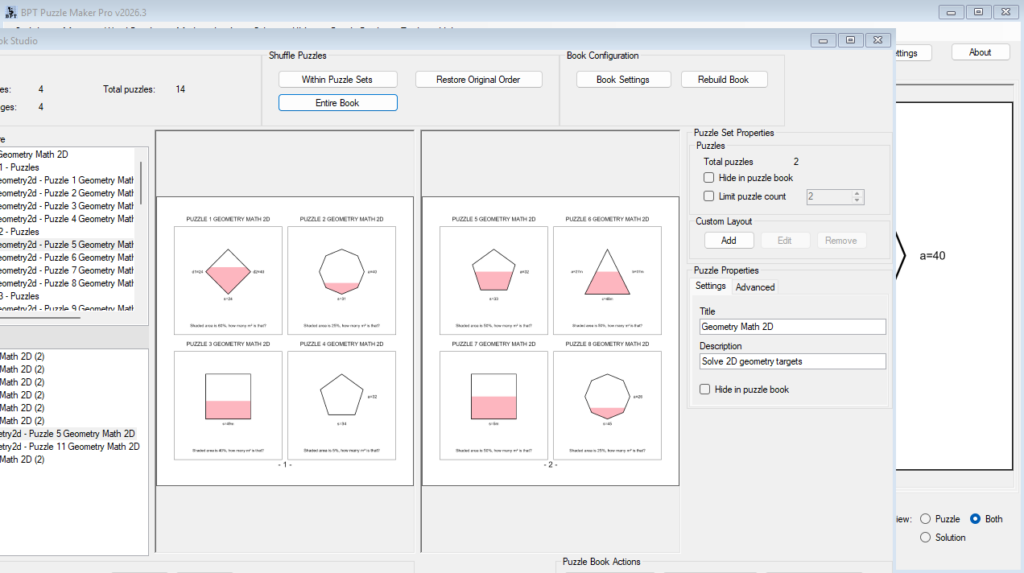 Create shaded-area geometry activities with visual variation for practice and review.