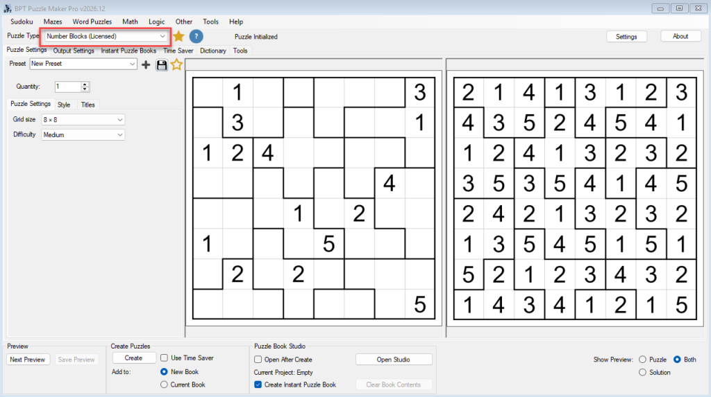 the Number Blocks Creator screen