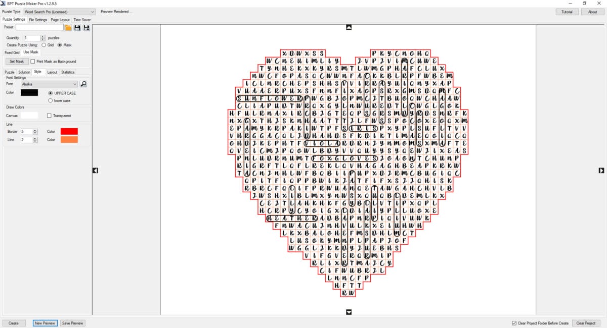 Word Search Standard - Masks Example