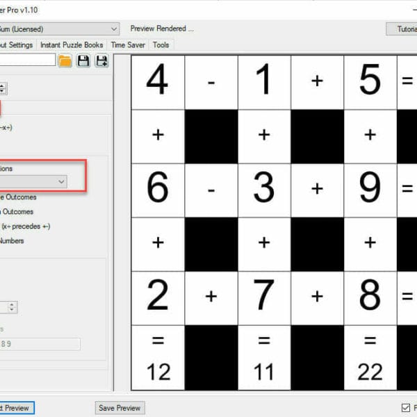 Cross Sum Variations select operators screenshot