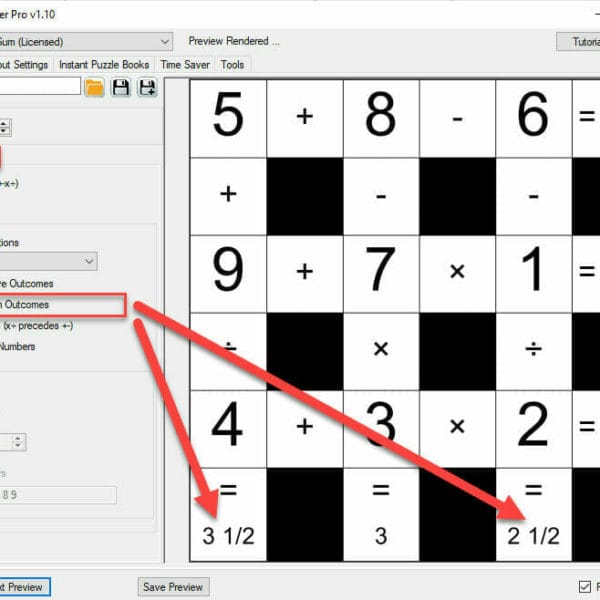 Cross Sum Variations fractions example screenshot
