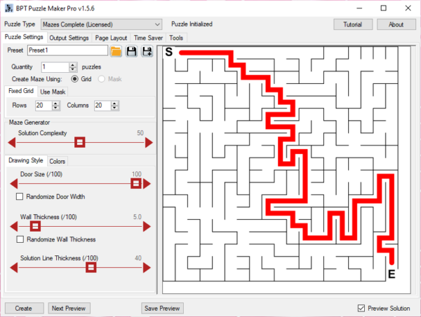 Puzzle Maker Pro Mazes puzzle settings screenshot