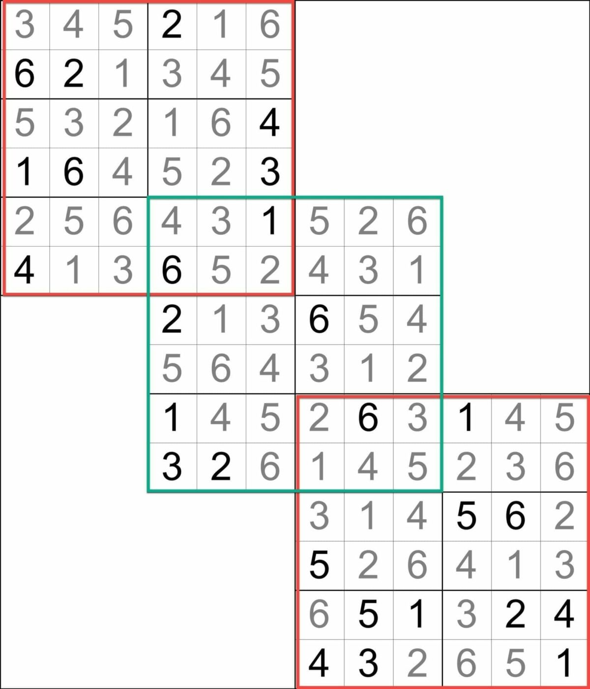 Sudoku 6x6 Triathlon Overlapping Grids Illustration