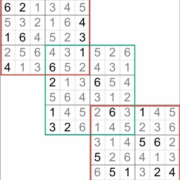 Sudoku 6x6 Triathlon Overlapping Grids Illustration