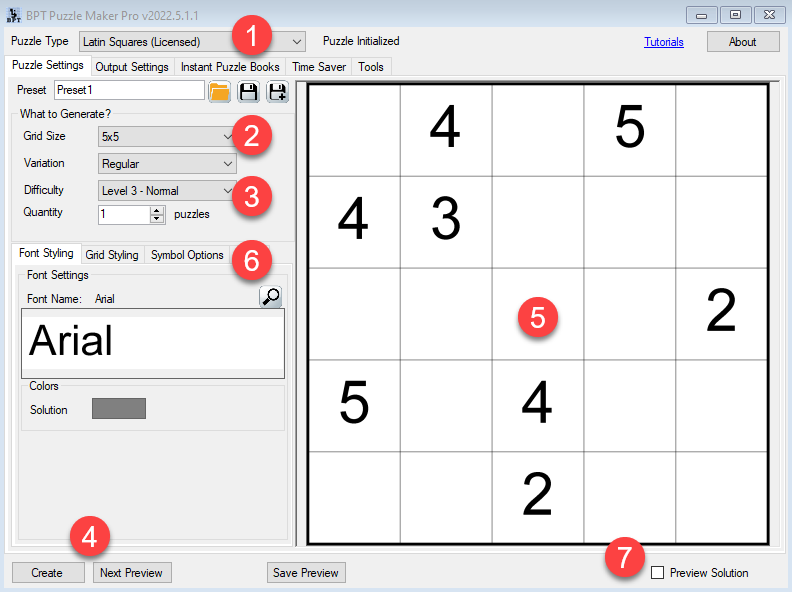 Latin Squares - Settings Overview