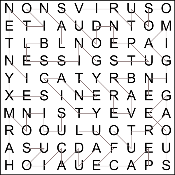 Diagonal Zig Zag Word Search 10x10 Solution