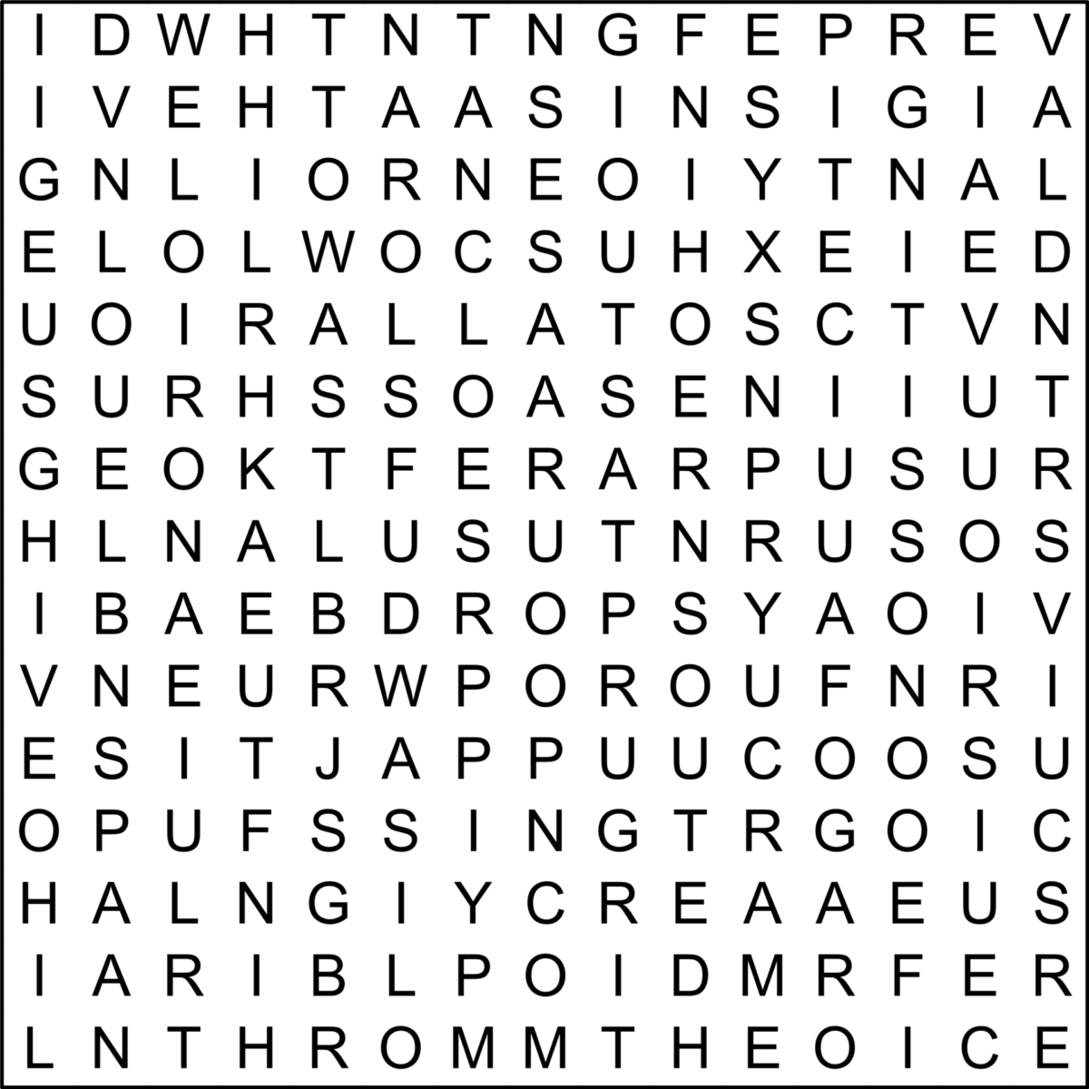 Diagonal Zig Zag Word Search 15x15