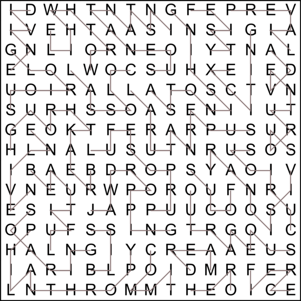 Diagonal Zig Zag Word Search 15x15 Solution