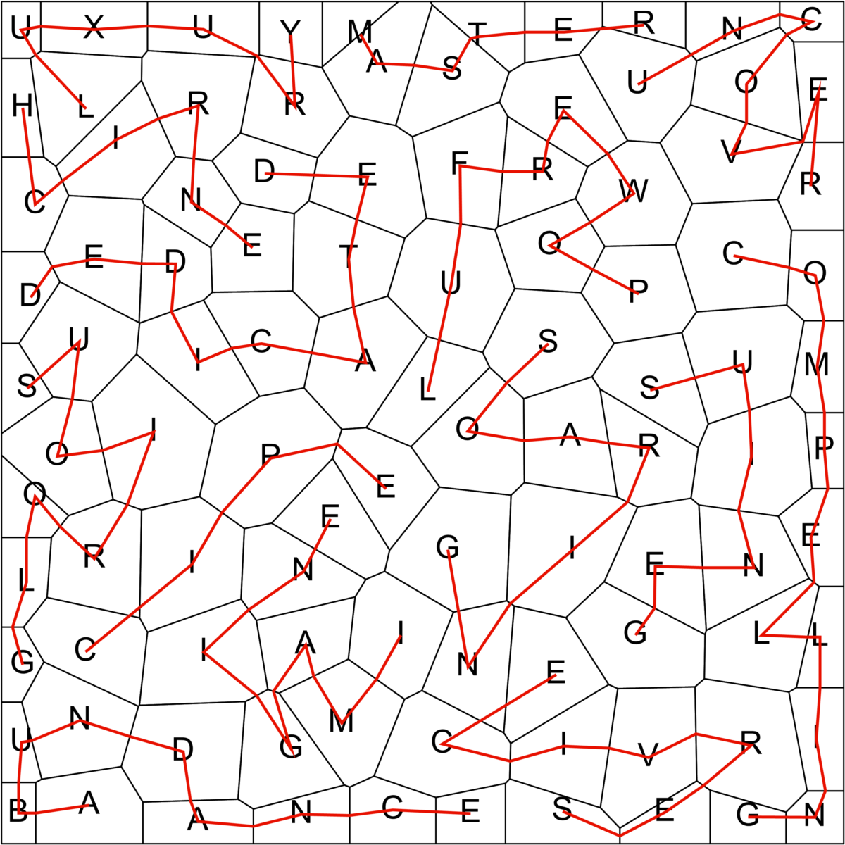 Random Shapes Zig Zag Word Search 10x10 Solution