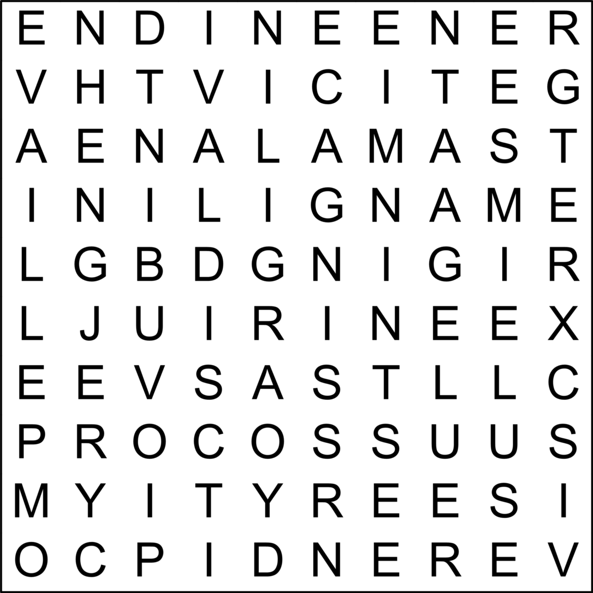Regular Zig Zag Word Search 10x10