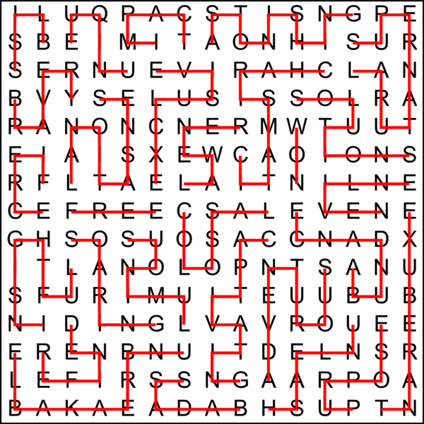 Regular Zig Zag Word Search 15x15 Solution