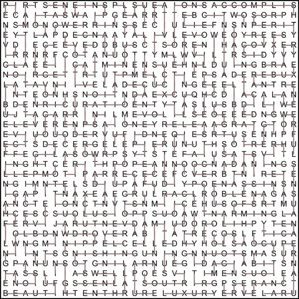 Regular Zig Zag Word Search 30x30 Solution