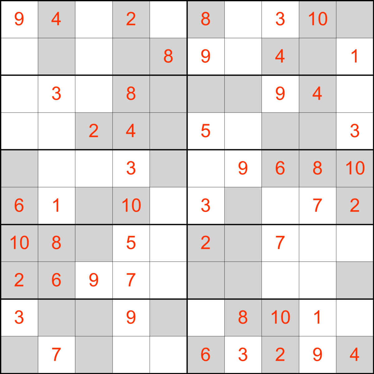 Sudoku 10x10 Odd Even Example
