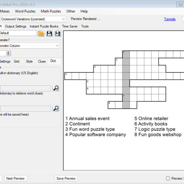 Acrostic Column - Dict tab