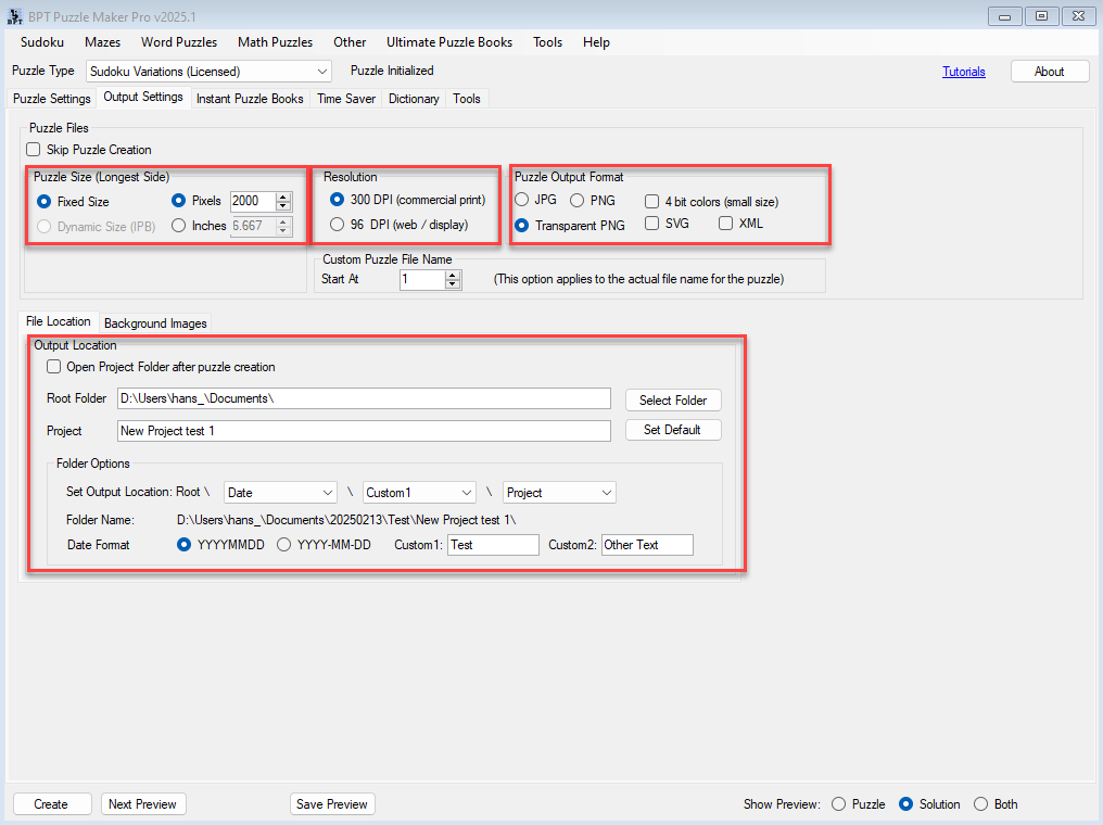 Puzzle Maker Pro Puzzle Output Options